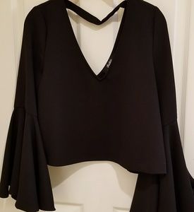 Black cropped bell sleeve top